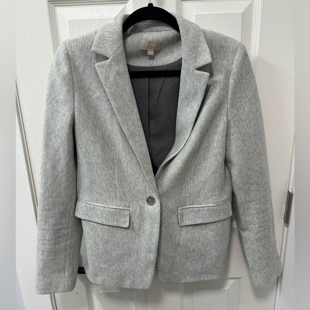 Loft Gray Herringbone Blazer, Size 6